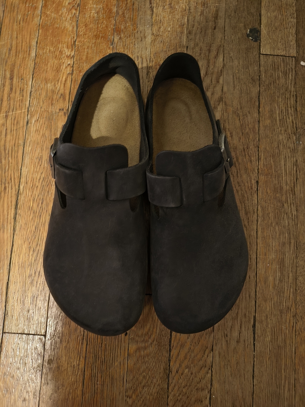 Birkenstock Men's Black Leather Slip-On  with Buckle Detail